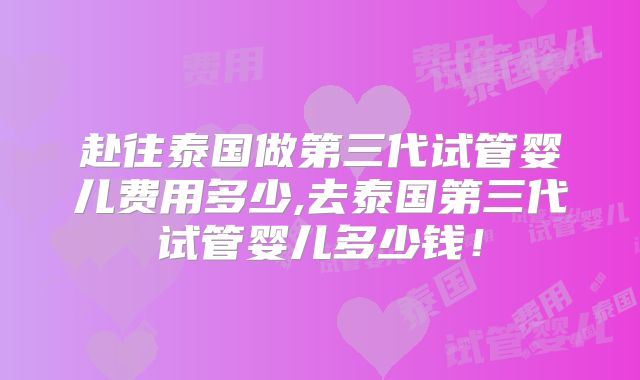 赴往泰国做第三代试管婴儿费用多少,去泰国第三代试管婴儿多少钱！