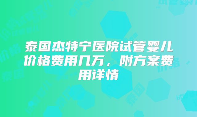 泰国杰特宁医院试管婴儿价格费用几万,附方案费用详情