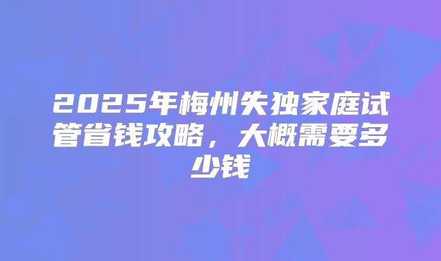 2025年梅州失独家庭试管省钱攻略，大概需要多少钱