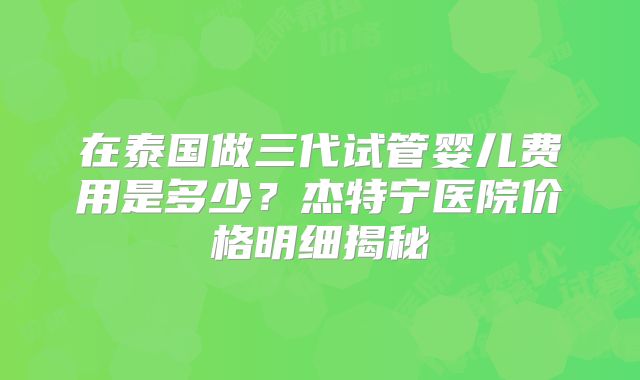 在泰国做三代试管婴儿费用是多少?杰特宁医院价格明细揭秘