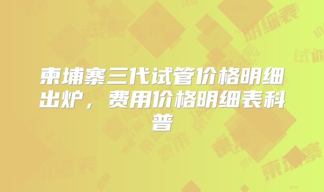 柬埔寨三代试管价格明细出炉，费用价格明细表科普