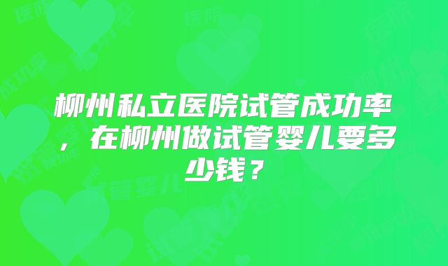 柳州私立医院试管成功率,在柳州做试管婴儿要多少钱?