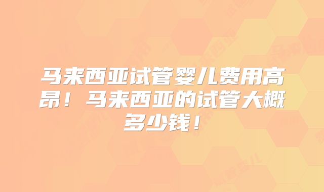 马来西亚试管婴儿费用高昂！马来西亚的试管大概多少钱！