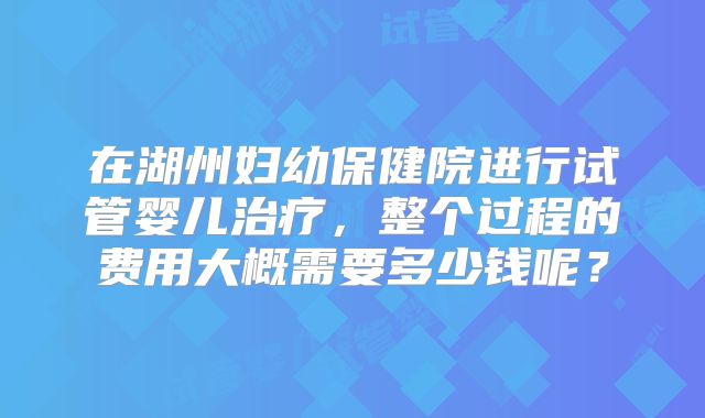 在湖州妇幼保健院进行试管婴儿治疗，整个过程的费用大概需要多少钱呢？