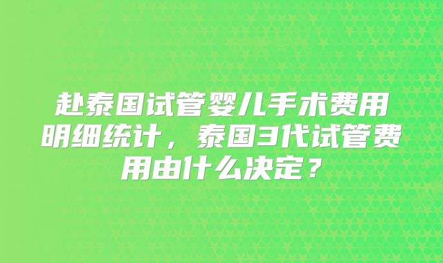 赴泰国试管婴儿手术费用明细统计，泰国3代试管费用由什么决定？