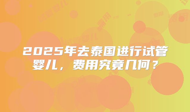 2025年去泰国进行试管婴儿，费用究竟几何？