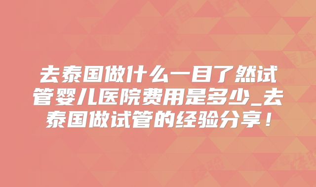 去泰国做什么一目了然试管婴儿医院费用是多少_去泰国做试管的经验分享！