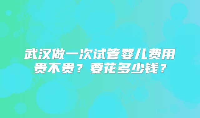 武汉做一次试管婴儿费用贵不贵?要花多少钱?