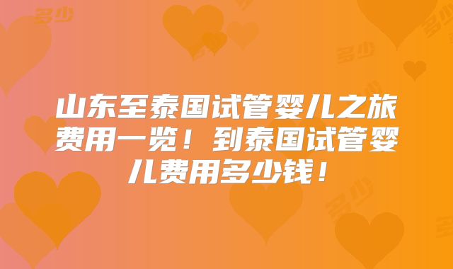 山东至泰国试管婴儿之旅费用一览！到泰国试管婴儿费用多少钱！