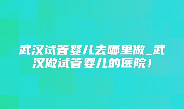 武汉试管婴儿去哪里做_武汉做试管婴儿的医院！