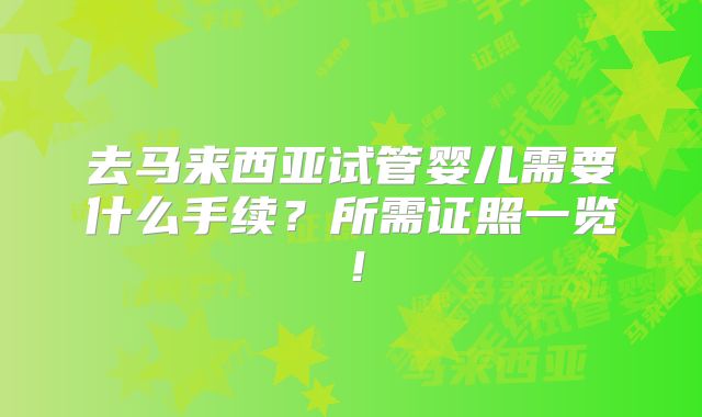 去马来西亚试管婴儿需要什么手续？所需证照一览！
