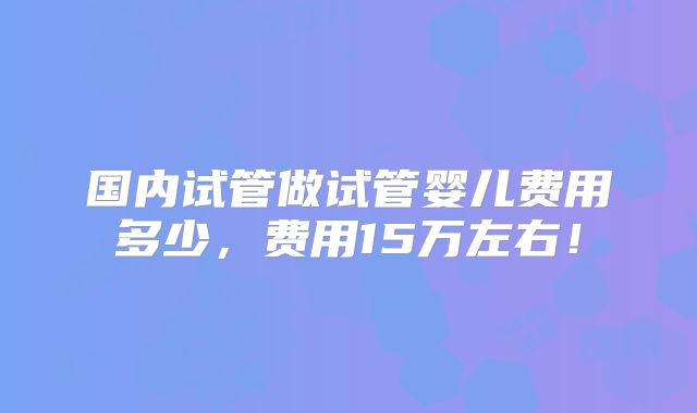 国内试管做试管婴儿费用多少，费用15万左右！
