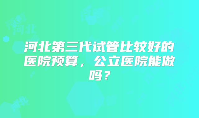 河北第三代试管比较好的医院预算，公立医院能做吗？