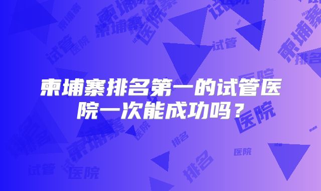 柬埔寨排名第一的试管医院一次能成功吗？