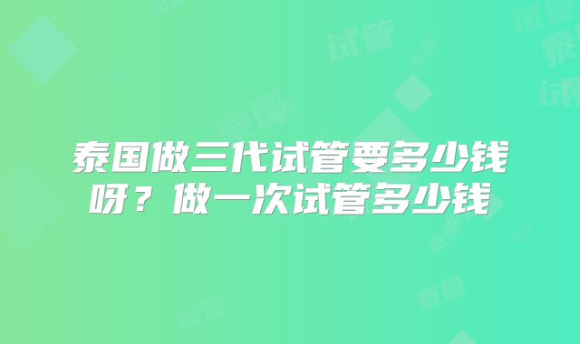 泰国做三代试管要多少钱呀？做一次试管多少钱