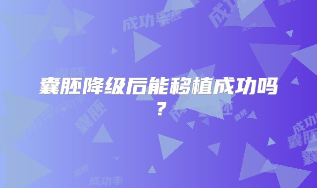 囊胚降级后能移植成功吗？