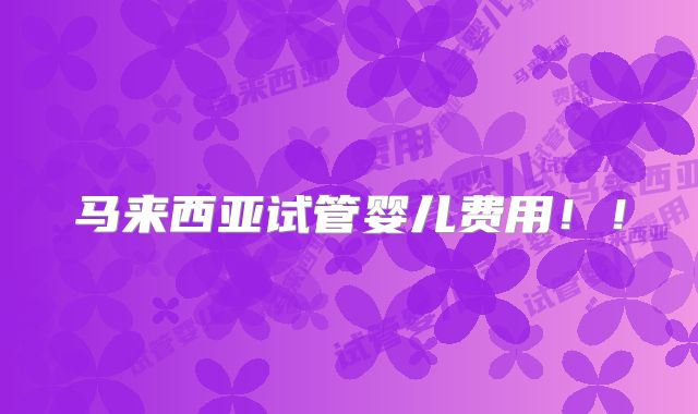 马来西亚试管婴儿费用！！