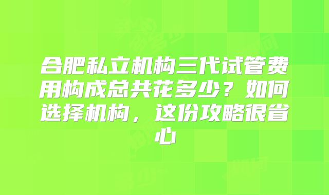 合肥私立机构三代试管费用构成总共花多少?如何选择机构,这份攻略很省心
