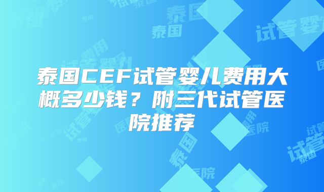 泰国CEF试管婴儿费用大概多少钱？附三代试管医院推荐