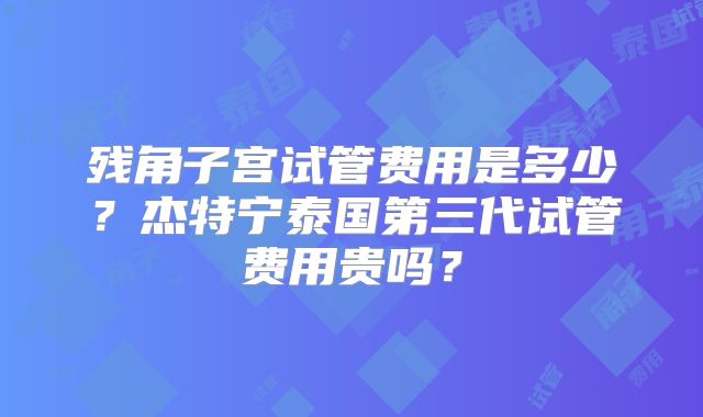 残角子宫试管费用是多少？杰特宁泰国第三代试管费用贵吗？