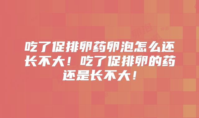 吃了促排卵药卵泡怎么还长不大！吃了促排卵的药还是长不大！