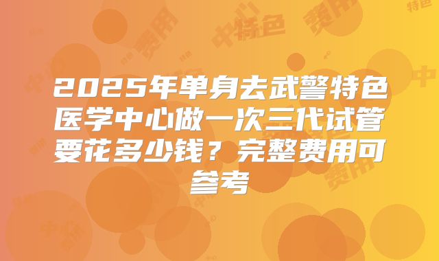 2025年单身去武警特色医学中心做一次三代试管要花多少钱?完整费用可参考