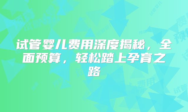 试管婴儿费用深度揭秘，全面预算，轻松踏上孕育之路