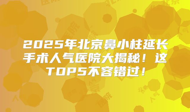 2025年北京鼻小柱延长手术人气医院大揭秘！这TOP5不容错过！