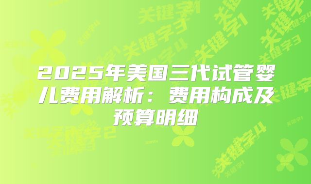 2025年美国三代试管婴儿费用解析:费用构成及预算明细