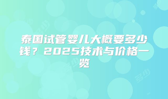 泰国试管婴儿大概要多少钱?2025技术与价格一览