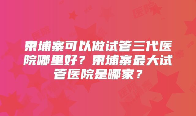柬埔寨可以做试管三代医院哪里好？柬埔寨最大试管医院是哪家？