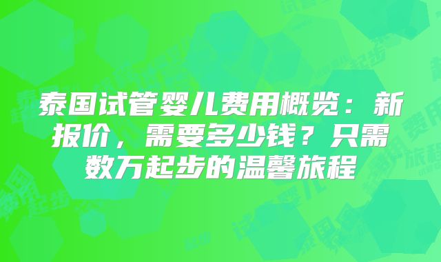 泰国试管婴儿费用概览：新报价，需要多少钱？只需数万起步的温馨旅程