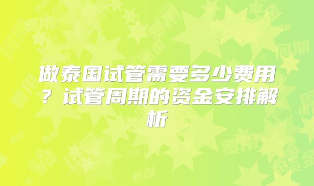 做泰国试管需要多少费用？试管周期的资金安排解析