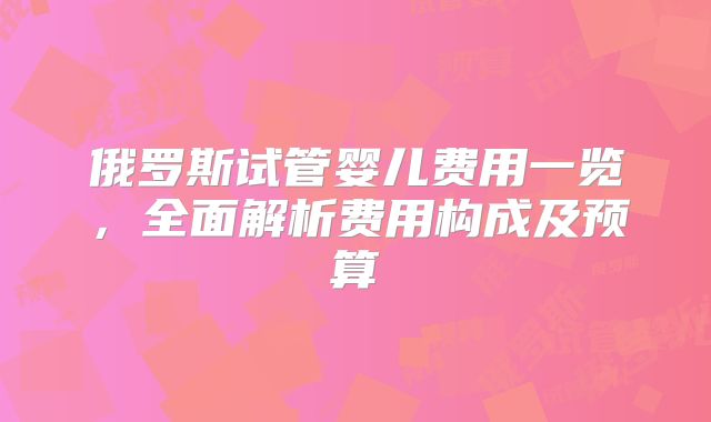 俄罗斯试管婴儿费用一览，全面解析费用构成及预算