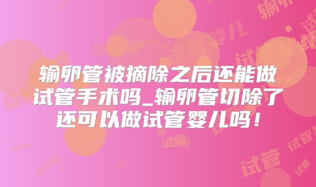 输卵管被摘除之后还能做试管手术吗_输卵管切除了还可以做试管婴儿吗!