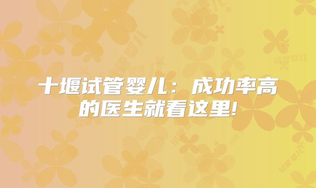 十堰试管婴儿：成功率高的医生就看这里!