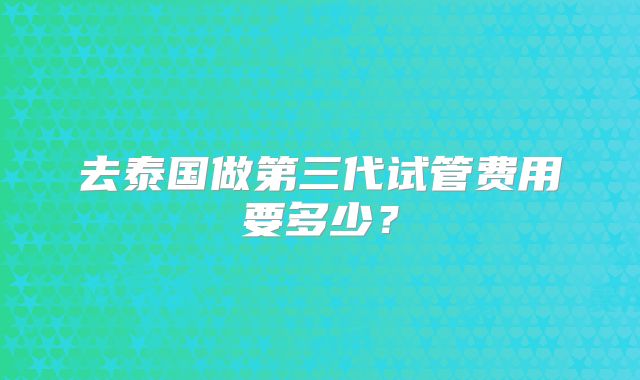 去泰国做第三代试管费用要多少？