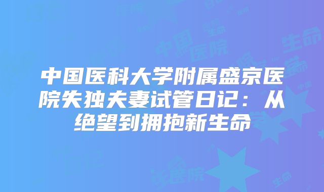 中国医科大学附属盛京医院失独夫妻试管日记:从绝望到拥抱新生命