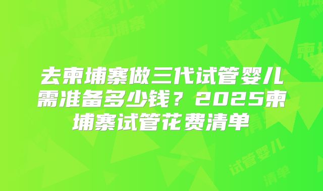 去柬埔寨做三代试管婴儿需准备多少钱？2025柬埔寨试管花费清单