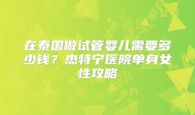 在泰国做试管婴儿需要多少钱？杰特宁医院单身女性攻略