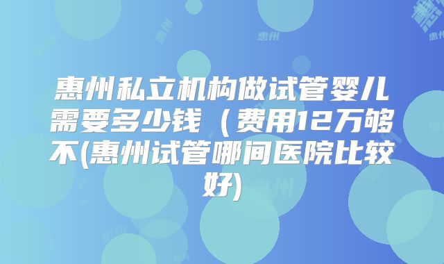 惠州私立机构做试管婴儿需要多少钱(费用12万够不(惠州试管哪间医院比较好)
