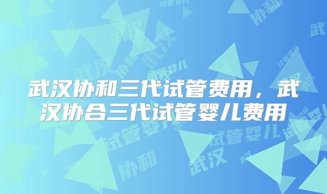 武汉协和三代试管费用,武汉协合三代试管婴儿费用