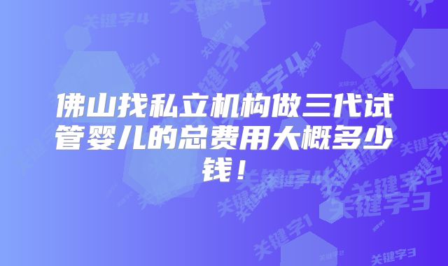 佛山找私立机构做三代试管婴儿的总费用大概多少钱！