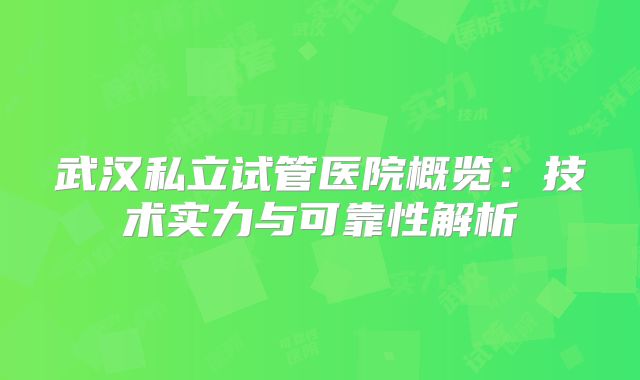 武汉私立试管医院概览：技术实力与可靠性解析