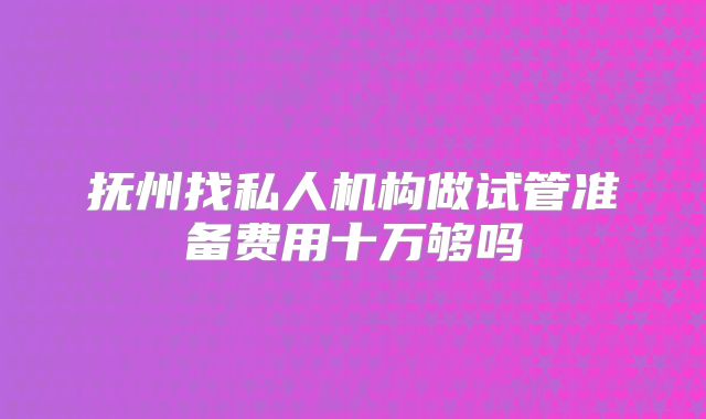 抚州找私人机构做试管准备费用十万够吗