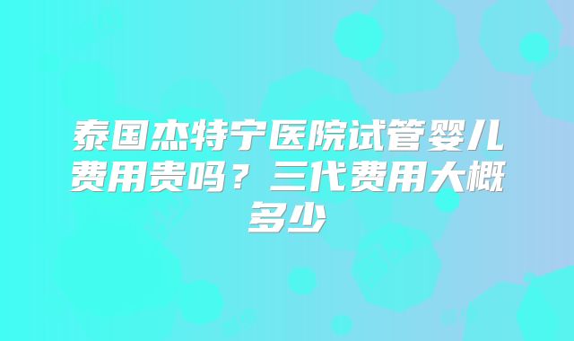 泰国杰特宁医院试管婴儿费用贵吗？三代费用大概多少