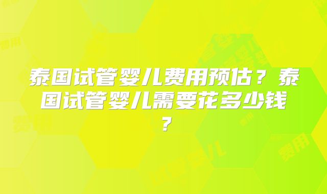 泰国试管婴儿费用预估?泰国试管婴儿需要花多少钱?