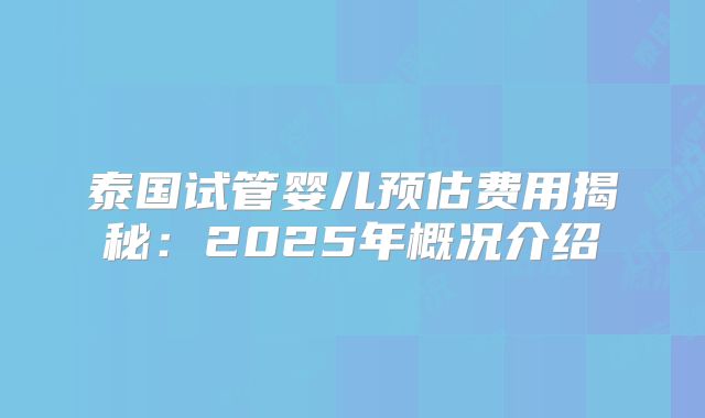 泰国试管婴儿预估费用揭秘：2025年概况介绍