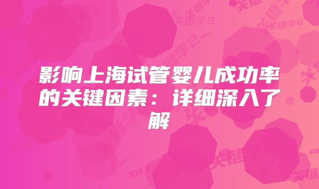 影响上海试管婴儿成功率的关键因素:详细深入了解