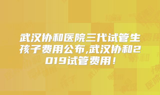 武汉协和医院三代试管生孩子费用公布,武汉协和2019试管费用！